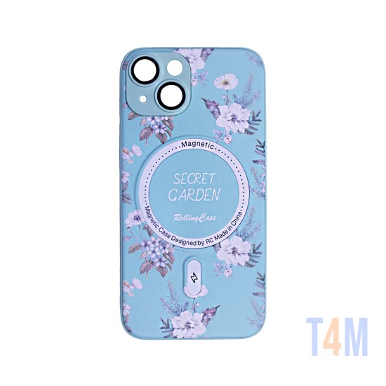 Capa Magnetic com Desenho De Flores para Apple iPhone 14 Roxo